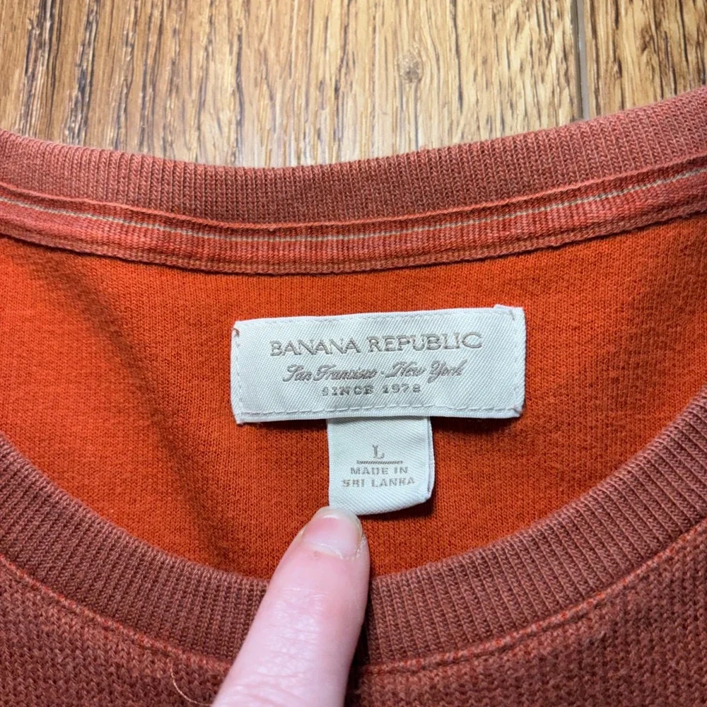 Banana Republic Mens‎ L Burnt Orange Cotton Stripe Crewneck Sweater Skater y2k